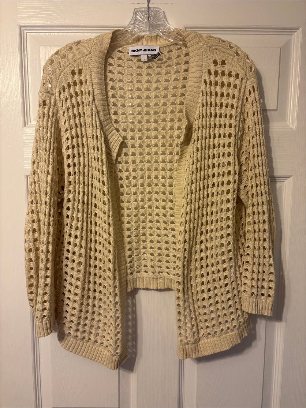 DKNY Open-Knit Cream Crochet Cardigan
